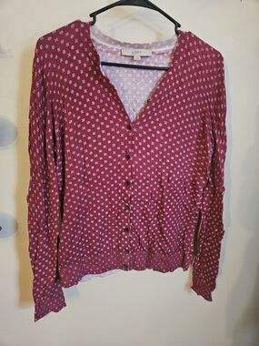 LOFT Red and Cream Floral Dot Knit Top